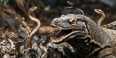 فیلم/ درس هایی از طبیعت؛ مستند حیات وحش/حمله بی رحمانه 100 مار سمی به اژدهای کومودو/ هیچ قدرتی مطلق نیست