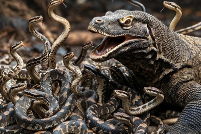 فیلم/ درس هایی از طبیعت؛ مستند حیات وحش/حمله بی رحمانه 100 مار سمی به اژدهای کومودو/ هیچ قدرتی مطلق نیست