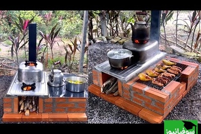 خلاقیت تحسین برانگیز مرد هنرمند برای ساخت اجاق گاز چوبی با سینک متفاوت / ایده‌ای که رو دست ندارد 😍+ ویدئو