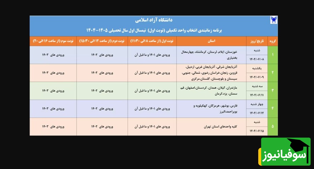 اطلاعیه جدید اعلام زمان‌بندی انتخاب واحد تکمیلی دانشگاه آزاد