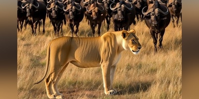 2000 بوفالو حمله کردن... اما این شیر ماده عقب نکشید! (ویدئو)