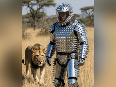 (ویدئو) غذا دادن به پادشاه جنگل بدون خطر: با این زره تیغ‌دار ساخته هوش مصنوعی وارد قفس شیر شوید!