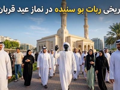 ویدیوی ربات نمازخوان در دبی که اینترنت رو ترکوند/ ایشون با استایل شیخ‌های عربی اومده مراسم عید قربان😂