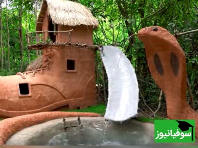 (ویدئو) ساخت استخر فوق‌العاده با حداقل امکانات در قلب جنگل / تزئینات حیرت‌انگیز مار بزرگ گِلی دور استخر!