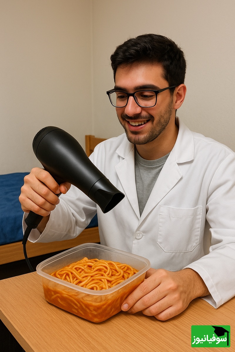 خلاقیت خنده‌دار دانشجوی دانشگاه تهران برای گرم کردن غذا با سشوار در خوابگاه حماسه آفرید/ امکانات 0 خلاقیت 100😂