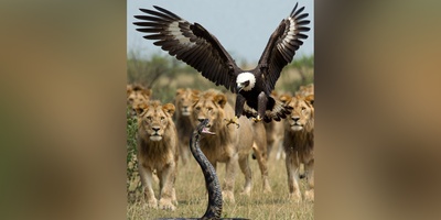 (ویدئو) نجات معجزه‌آسای عقاب از چنگال مار آفریقایی