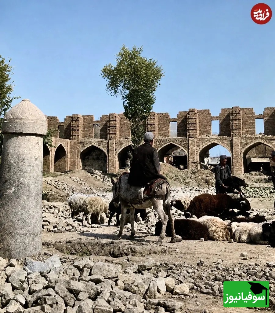 چوپان اصفهانی با گوسفندانش در گوشه‌ای از میدان نقش جهان