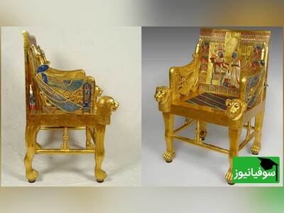 ویدیو/ صندلی طلای «توت عنخ آمون» نماد عظمت فرعون جوان مصری/ شاهکار طراحی دوران مصر باستان تزئین شده با سنگ‌های قیمتی