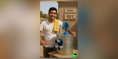 زنگ خلاقیت:ابتکار تحسین برانگیز جوان ایرانی در ساخت کولر با قوطی حلبی برای فرار از گرمای 50 درجه ثابت کرد که هنر نزد ایرانیان است و بس