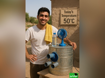 زنگ خلاقیت:ابتکار تحسین برانگیز جوان ایرانی در ساخت کولر با قوطی حلبی برای فرار از گرمای 50 درجه ثابت کرد که هنر نزد ایرانیان است و بس