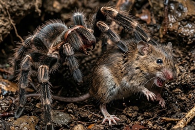 رویارویی مرگبار موش و رتیل؛ لحظه‌ای بی‌رحمانه در حیات وحش