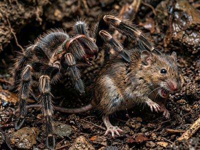 رویارویی مرگبار موش و رتیل؛ لحظه‌ای بی‌رحمانه در حیات وحش