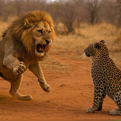 ویدئوی حیات وحش روز؛ این ماجرا: رویارویی نفس‌گیر شیر و پلنگ؛ لحظه‌ای که سرک‌کشیِ پلنگ، او را وارد قلمرو مرگ کرد