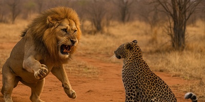 ویدئوی حیات وحش روز؛ این ماجرا: رویارویی نفس‌گیر شیر و پلنگ؛ لحظه‌ای که سرک‌کشیِ پلنگ، او را وارد قلمرو مرگ کرد