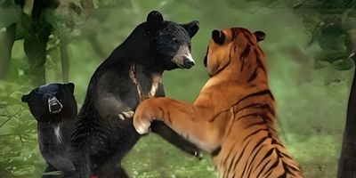 شجاعت بی‌نظیر در حیات وحش؛ نبرد نفس‌گیر خرس مادر با ببر بنگال برای نجات فرزندش!