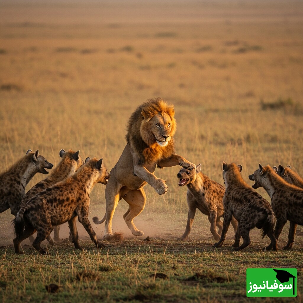 ویدئو| مستند حیات وحش؛ لحظه نفسگیر نجات شیر، سلطان جنگل از محاصره دهها کفتار گرسنه!