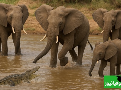 حیات وحش ؛ مستند حیات وحش حیوانات / 
نبرد دیدنی یک کرورکودیل در محاصره چند فیل در رودخانه