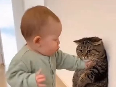 بامزه‌ترین دعوای تاریخ؛ نوزاد کوچولو داره گربه رو تهدید می‌کنه! 🤣