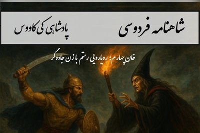 شاهنامه خوانی، خان چهارم رستم: رویارویی رستم با زن جادوگر / پادشاهی کی‌کاووس- بخش 8؛  چو از آفرین گشت پرداخته + متن صوتی و معنی اشعار