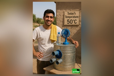 زنگ خلاقیت:ابتکار تحسین برانگیز جوان ایرانی در ساخت کولر با قوطی حلبی برای فرار از گرمای 50 درجه ثابت کرد که هنر نزد ایرانیان است و بس