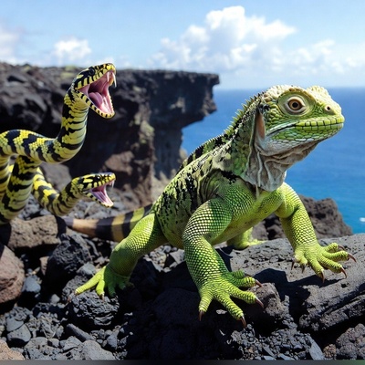 (ویدئو) نبرد نابرابر در ساحل؛ ایگوآنا در برابر لشکری که برای شکارش هم‌قسم شدند