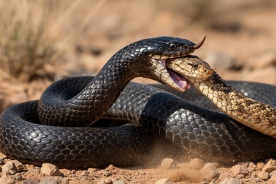 مستند حیات وحش/ رازبقا این داستان: بلعیده شدن مار افعی گرزه توسط مار مامبای سیاه+فیلم