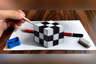 ویدیو/ آموزش قدم به قدم نقاشی سیاه قلم مکعب روبیک به شکل سه‌بعدی
