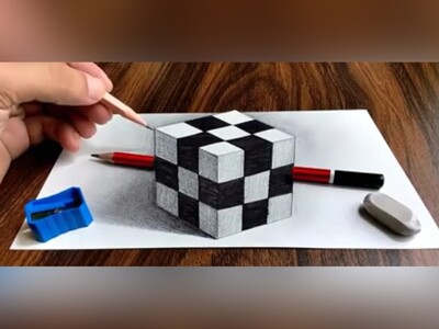 ویدیو/ آموزش قدم به قدم نقاشی سیاه قلم مکعب روبیک به شکل سه‌بعدی