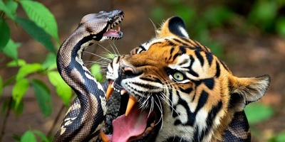 ورق هایی از کتاب جنگل؛ راز بقا/ نبرد واقعی مار پیتون غول آسا با ببر بنگال +فیلم