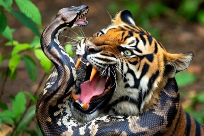 ورق هایی از کتاب جنگل؛ راز بقا/ نبرد واقعی مار پیتون غول آسا با ببر بنگال +فیلم