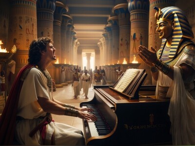 ویدیو / سفر در زمان و حضور بتهوون در کاخ مصر؛ پیانو نوازی نابغه اروپایی برای فرعون و ذوق زده شدن او