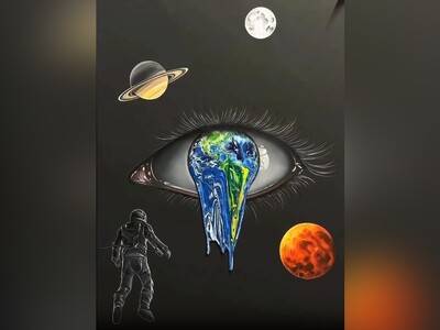 ویدیو/ ترکیب بوم و خلاقیت یک هنرمند= نقاشی با اشک‌هایی جاری از رنگ