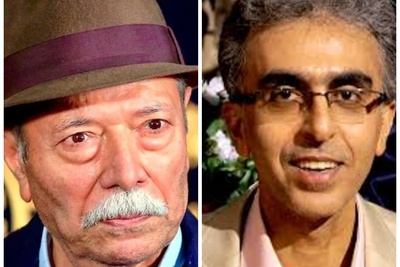 (ویدئو) یادی از استاد رضا رفیع و شعرخوانی طنزآمیزش برای استاد علی نصیریان؛ وقتی «مونای سینما» می‌خندد!