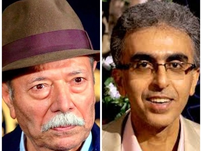 (ویدئو) یادی از استاد رضا رفیع و شعرخوانی طنزآمیزش برای استاد علی نصیریان؛ وقتی «مونای سینما» می‌خندد!