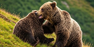 ویدئوی حیات وحش روز | خرس‌های قهوه‌ای سوادکوه چه شیطونی‌هایی می‌کنن!/ از بازی تا کشتی در طبیعت