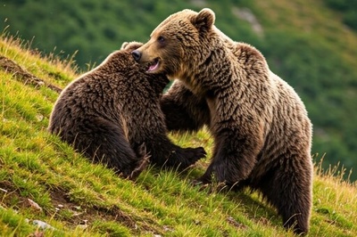 ویدئوی حیات وحش روز | خرس‌های قهوه‌ای سوادکوه چه شیطونی‌هایی می‌کنن!/ از بازی تا کشتی در طبیعت