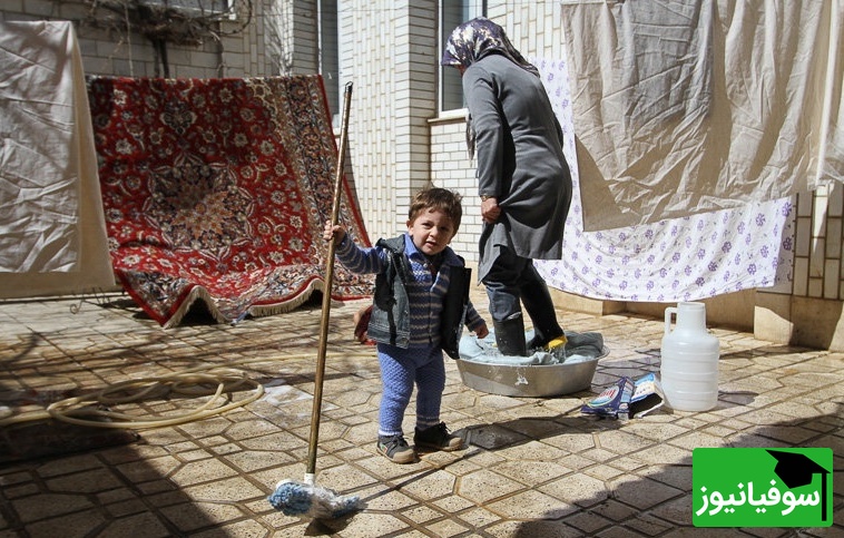 خلاقیت خنده دار مادر ایرانی برای زود خشک شدن فرش شسته شده یک دنیارو مات و مبهوت کرد/ نکن مادر من خطرناکه