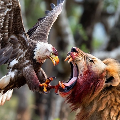 (ویدئو) مستند حیات وحش حیوانات/ نبرد عقاب و شیر؛ تقابل فرمانروای آسمان و سلطان زمین