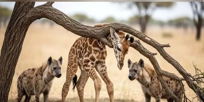 ویدئوی حیات وحش روز؛ این ماجرای راز بقا: لحظه‌ای نفس‌گیر در طبیعت؛ تلاش مادر برای نجات بچه‌زرافه از حمله کفتارها