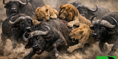 (ویدئو) مستند حیات وحش حیوانات/ نبرد شیر و گاومیش