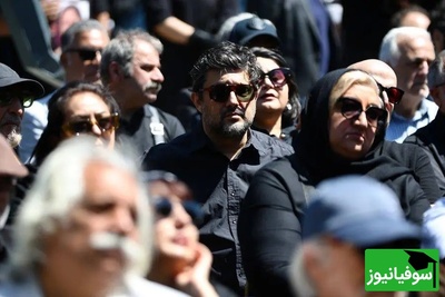 چاق سلامتی حامد کمیلی و حامد بهداد پیر پسر سینمای ایران در مراسم تشییع بهناز نازی +فیلم