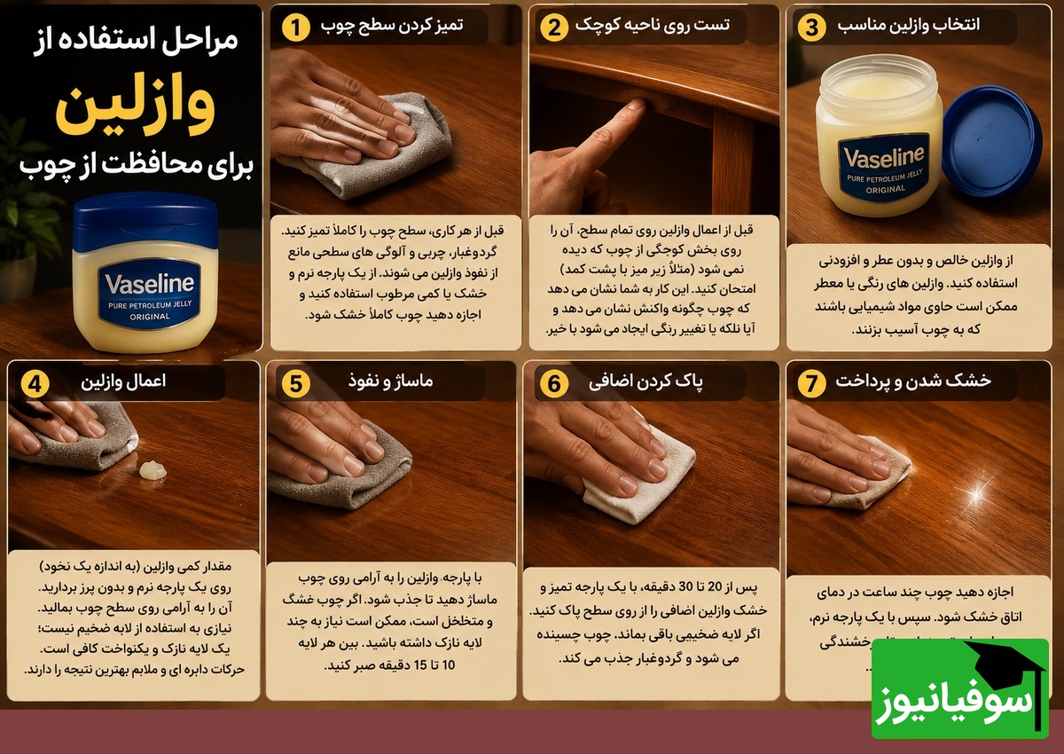 مراحل استفاده از وازلین برای محافظت از چوب