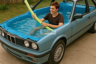 ابتکار هوشمندانه جوان خوش‌فکر برای تبدیل BMW کروک به استخر / ببین خدا پول رو به کیا میده؛ حیف