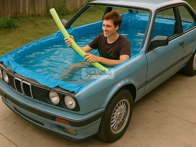 ابتکار هوشمندانه جوان خوش‌فکر برای تبدیل BMW کروک به استخر / ببین خدا پول رو به کیا میده؛ حیف