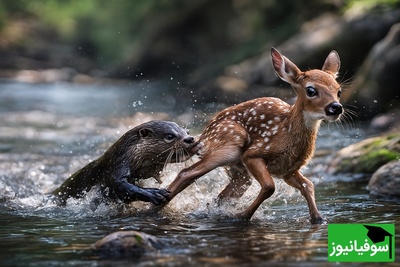 فیلم/ مستند حیات وحش حیوانات / حمله غافلگیر کننده سمور های آبی گوشتخوار لرزه به اندام بچه آهو انداخت!