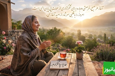 شکرگزاری صبحگاهی/ هر صبح یادآوری است که زندگی هدیه‌ای ارزشمند است.خدایا، شکر که فرصت دوباره‌ای برای ساختن، بخشیدن و دوست داشتن به من دادی / شکرگزاری امروز 10 تیر 1405 + ویدئو