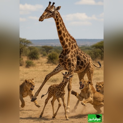 ویدئوی حیات وحش روز؛ حماسه‌ی مادرانه در دل دشت آفریقا؛ زرافه در برابر شیرها