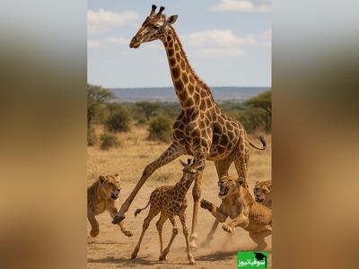 ویدئوی حیات وحش روز؛ حماسه‌ی مادرانه در دل دشت آفریقا؛ زرافه در برابر شیرها