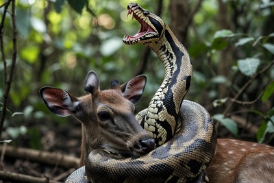 (ویدئو) لحظه‌ای از حیات وحش که آهو دیگر نفس نداشت | نجات باورنکردنی از چنگ مرگبار پیتون!