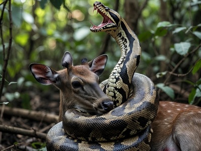(ویدئو) لحظه‌ای از حیات وحش که آهو دیگر نفس نداشت | نجات باورنکردنی از چنگ مرگبار پیتون!